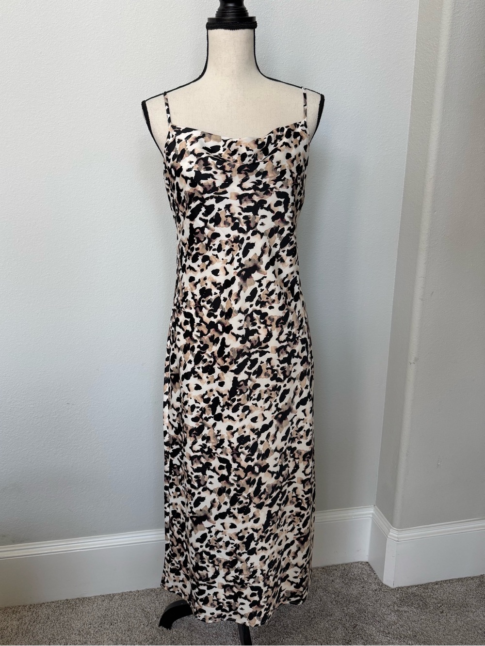 Banana Republic Leopard-Print Midi Slip Dress in Beige, Black, and Cream